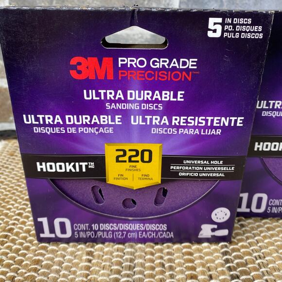 NEW 2 pks of 10 Pro Grade 3M 5" Precision Sanding Discs 220 Fine Universal Hole - Picture 2 of 4